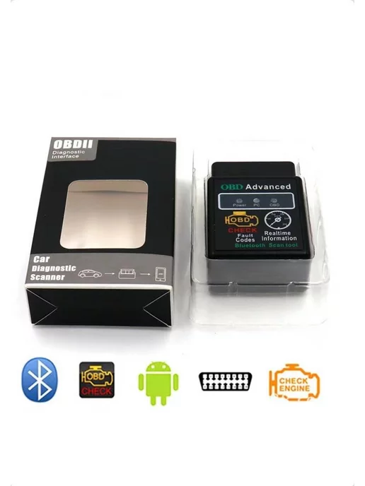 Carhouse Автосканер для диагностики авто,ELM327 v 1.5 адаптер OBD2, черный, фото 5
