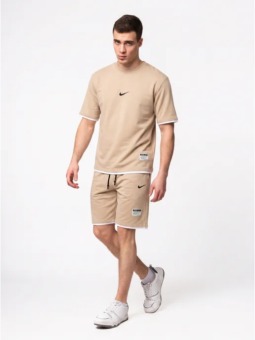 ALINAA-SHOP Костюм спортивный летний футболка и шорты, бежевый, фото 2