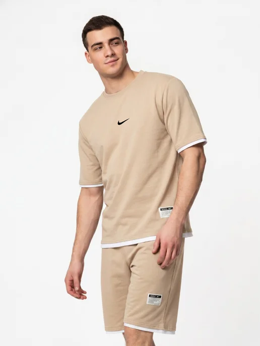 ALINAA-SHOP Костюм спортивный летний футболка и шорты, бежевый, фото 3