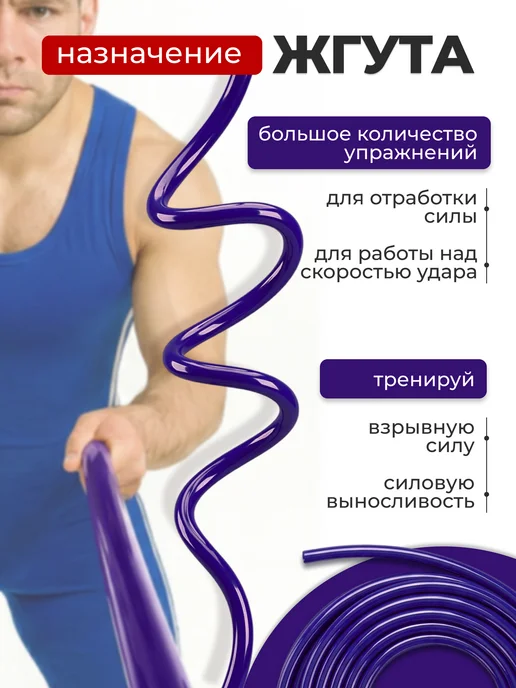 FIGHT BALL Борцовская резина жгут. 3м (14 мм), синий для фитнеса, 3 м, фото 2
