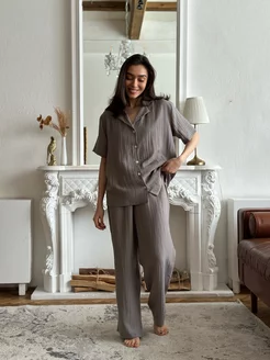 Костюм домашний пижамный с брюками оверсайз Loungewear ZEFIRKA 203601350 купить за 2 734 ₽ в интернет-магазине Wildberries