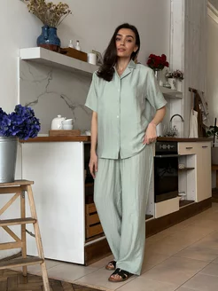 Костюм домашний пижамный с брюками оверсайз Loungewear ZEFIRKA 203601474 купить за 2 734 ₽ в интернет-магазине Wildberries