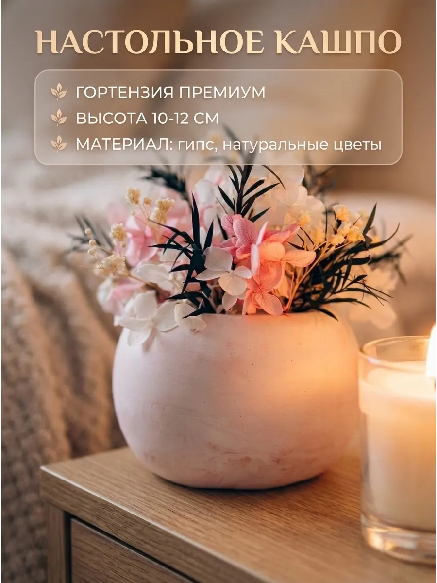 Цветы в кашпо гортензия и гипсофила