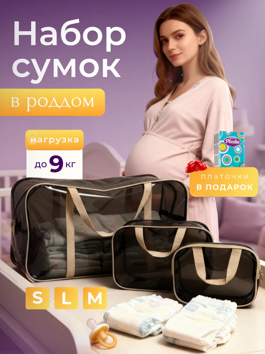 Сумка в роддом прозрачная набор 3 шт