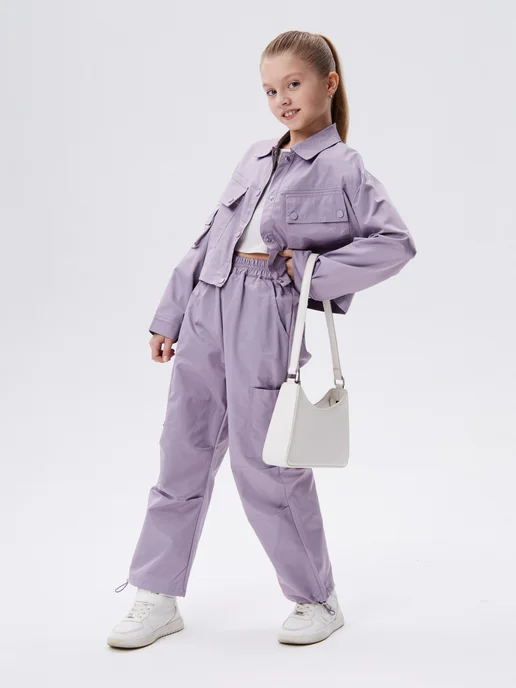 BidsKids Летний костюм подростковый брючный с бомбером, фиолетовый, фото 3
