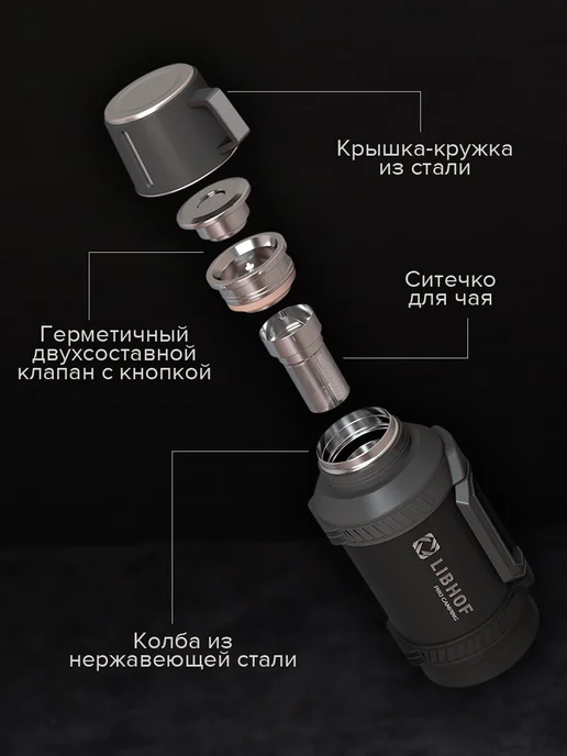 Libhof Термос для чая с ситечком TC-1600 black, черный, фото 3