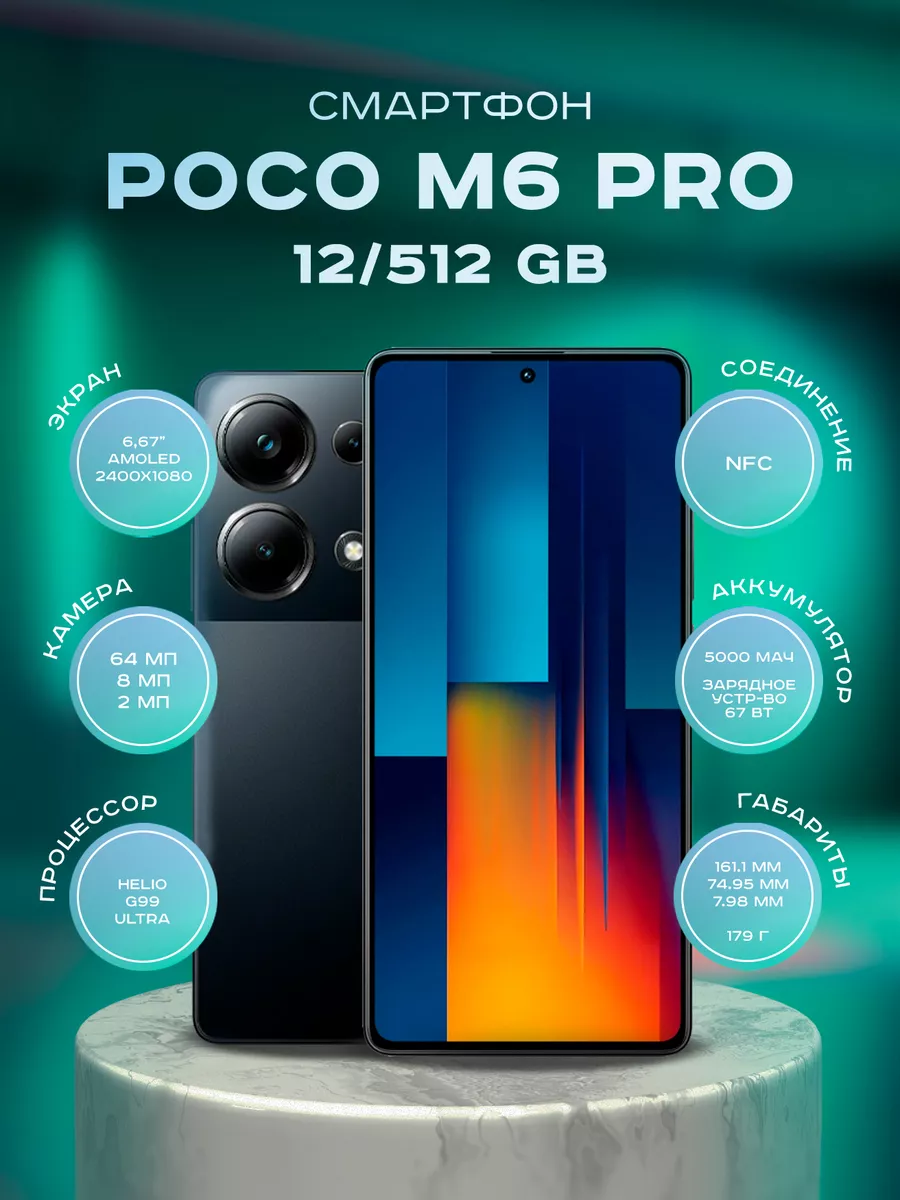 Смартфон POCO M6 Pro 12/512GB Черный POCO 204120746 купить за 21 335 ₽ в  интернет-магазине Wildberries