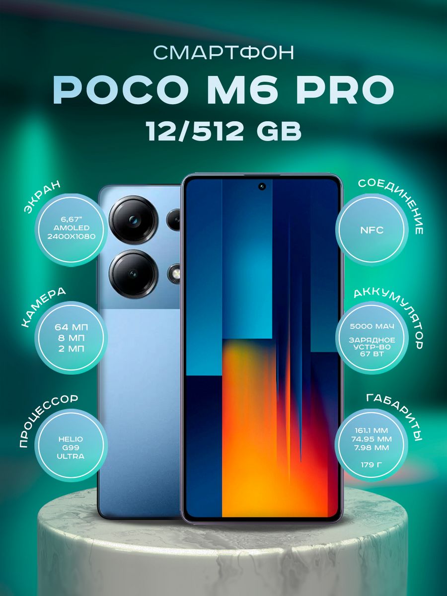 Смартфон POCO M6 Pro 12/512GB Голубой POCO 204121111 купить в  интернет-магазине Wildberries