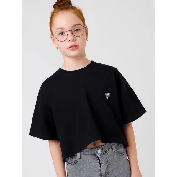 Футболка оверсайз черная укороченная