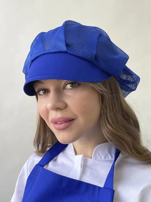KREATEX Шапка-сетка для повара, колпак поварской черный, синий, фото 2