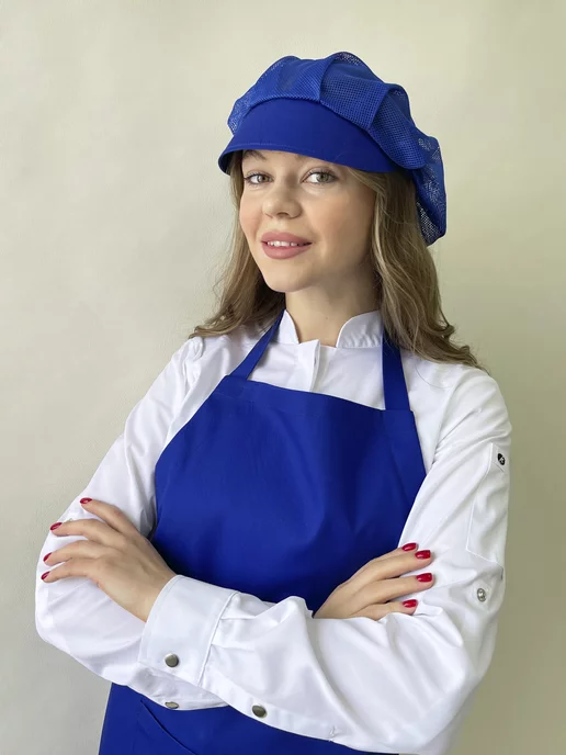 KREATEX Шапка-сетка для повара, колпак поварской черный, синий, фото 6