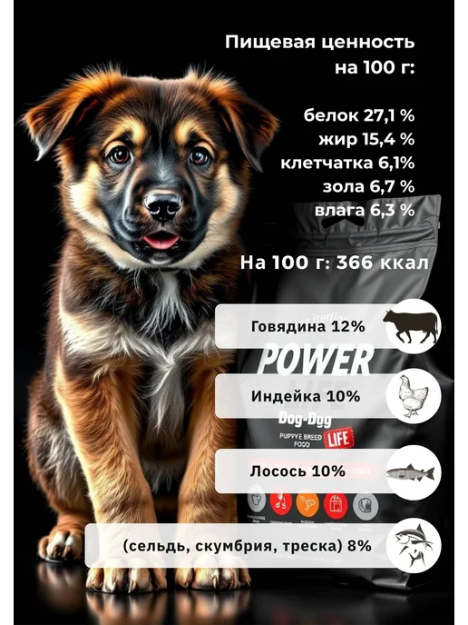 Сухой корм PowerDogLife для собак, средние, щенки, говядина, 0,8 кг, фото 2