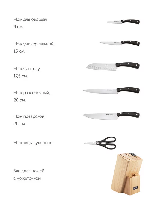 Nadoba Набор ножей кухонных на подставке с точилкой и ножницами, черный, фото 3