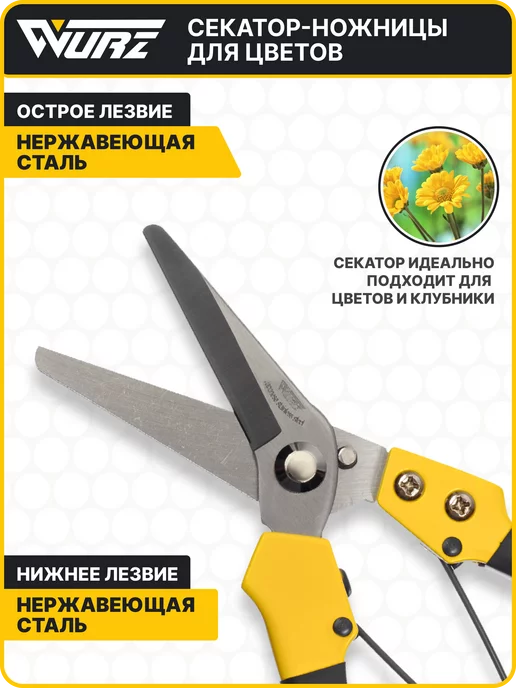 WURZ Секатор садовый ножницы садовые для клубники 200 мм, черный, фото 4
