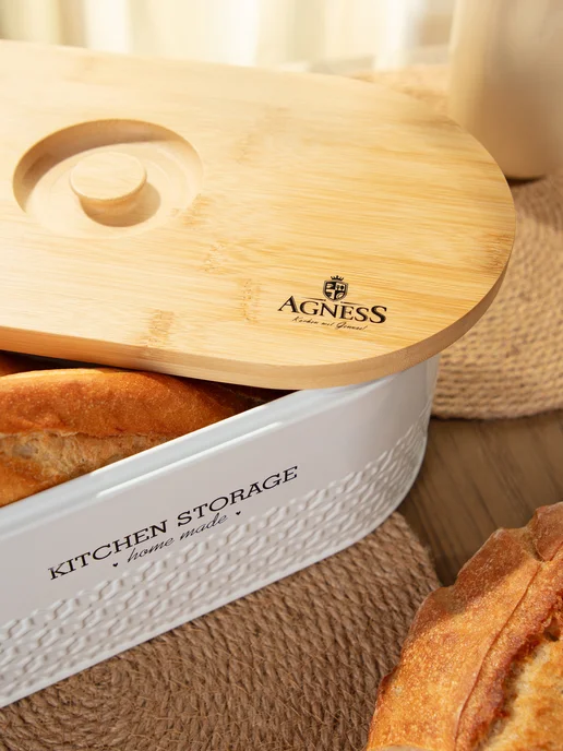 Agness Хлебница металлическая с крышкой на стол 33,8х18х12 см, 18x12 см, фото 4