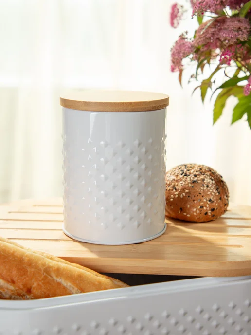 Agness Хлебница с крышкой и 2 банки для сыпучих продуктов набор, белый, фото 3