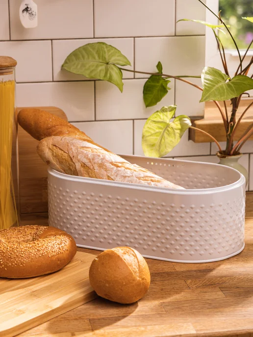 Agness Хлебница с крышкой и 2 банки для сыпучих продуктов набор, белый, фото 6