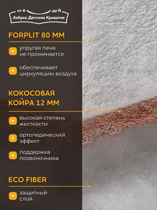 Азбука Детских Кроваток Матрас в кроватку прямоугольный 120*60см, белый, фото 2