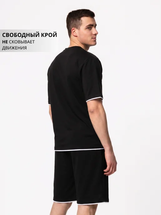 GOWON Костюм спортивный летний футболка и шорты, черный, фото 4