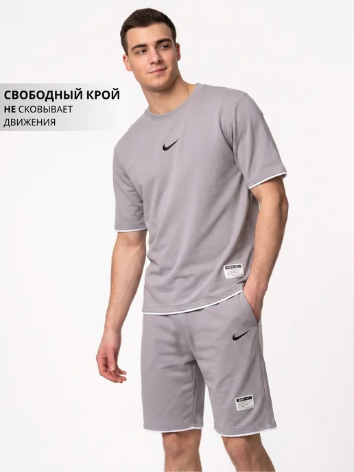 GOWON Костюм спортивный летний футболка и шорты, серый, фото 3