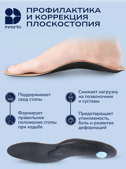 INNORTO Стельки каркасные ортопедические от плоскостопия кожаные, бежевый, фото 2