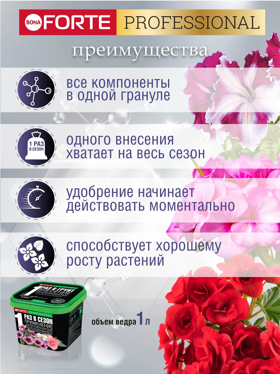 Удобрение для петуний и бегоний Бона Форте, 1 л ( 0,8 кг) Bona Forte  204474469 купить за 396 ₽ в интернет-магазине Wildberries