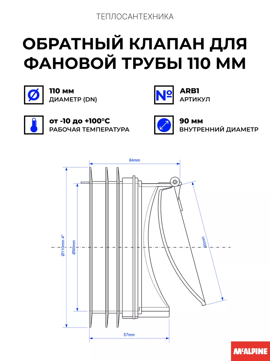 Обратный клапан для фановой трубы 110 мм (антикрыса) McAlpine 204479664  купить за 3 348 ₽ в интернет-магазине Wildberries