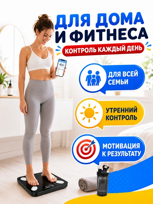 Смарт Весы Умные весы напольные электронные с анализатором жира, черный, фото 2