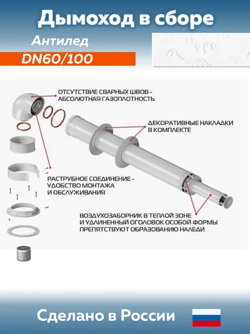 KITURAMI Дымоход в сборе DN60 100 арт. 13768 (1000 мм), вариант