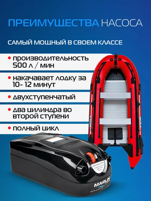 Marlin motors Электрический насос GP-80 для лодок пвх, сапбордов, черный, в упаковке 5,3 кг, фото 2