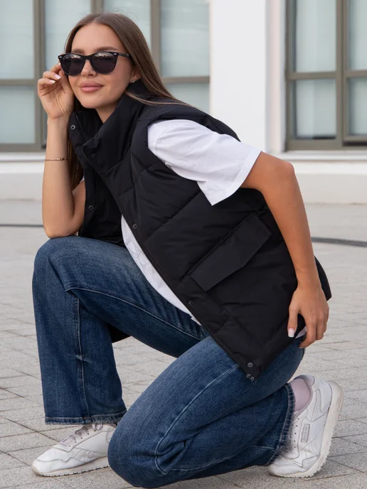 ALINAA-SHOP Жилетка утепленная осенне-весенняя, черный, фото 8