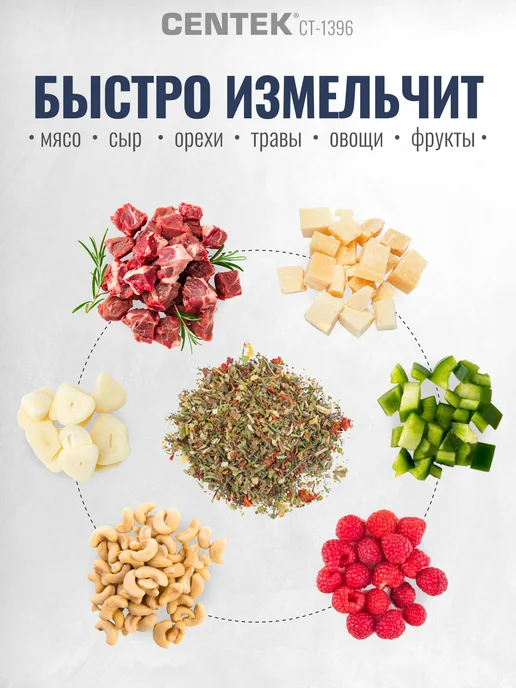 Centek Блендер измельчитель электрический кухонный чоппер CT-1396, черный, фото 3